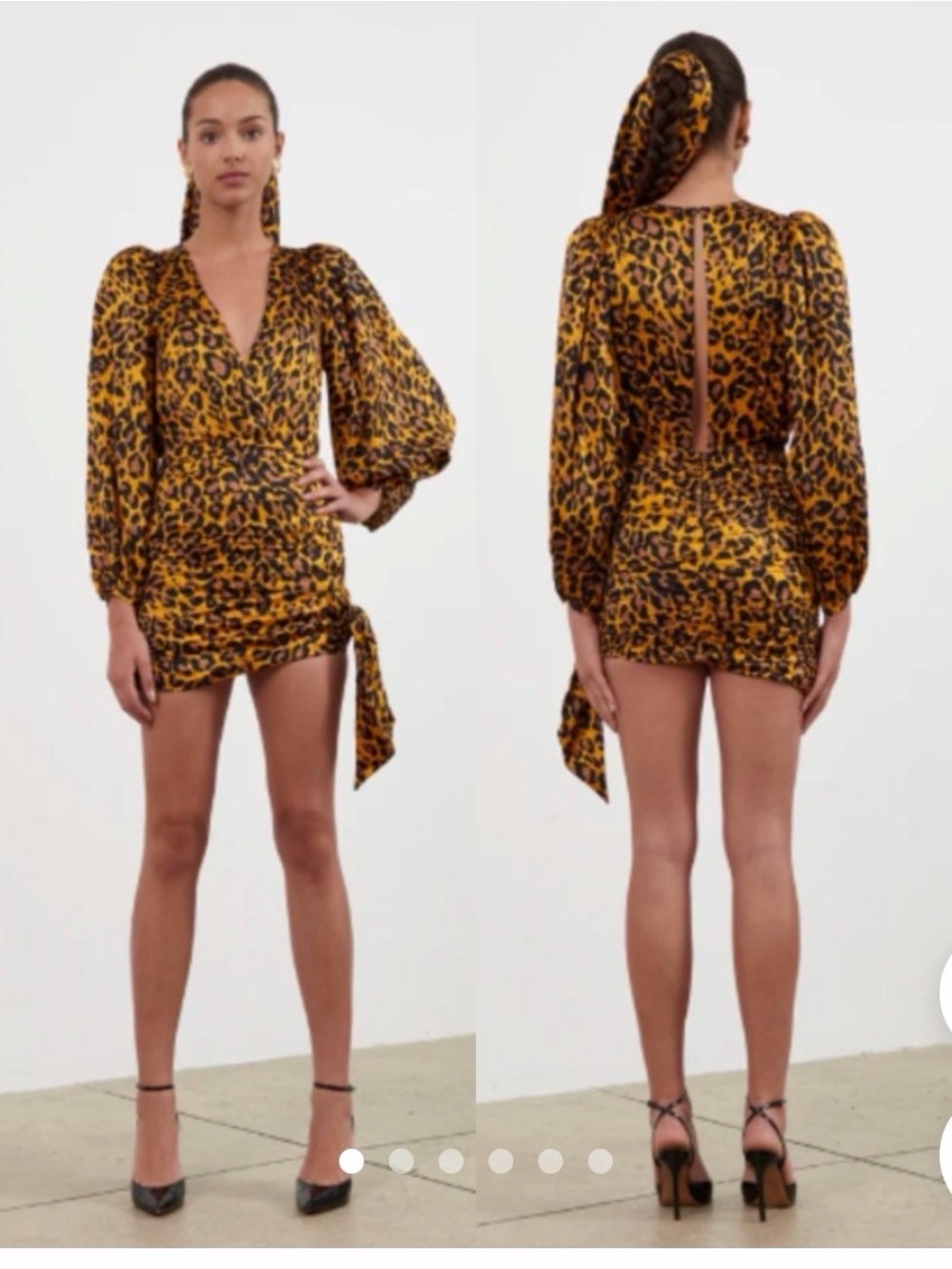 Ronny Kobo Collection Yellow & Black Leopard Wrap Mini Dress size M NWT